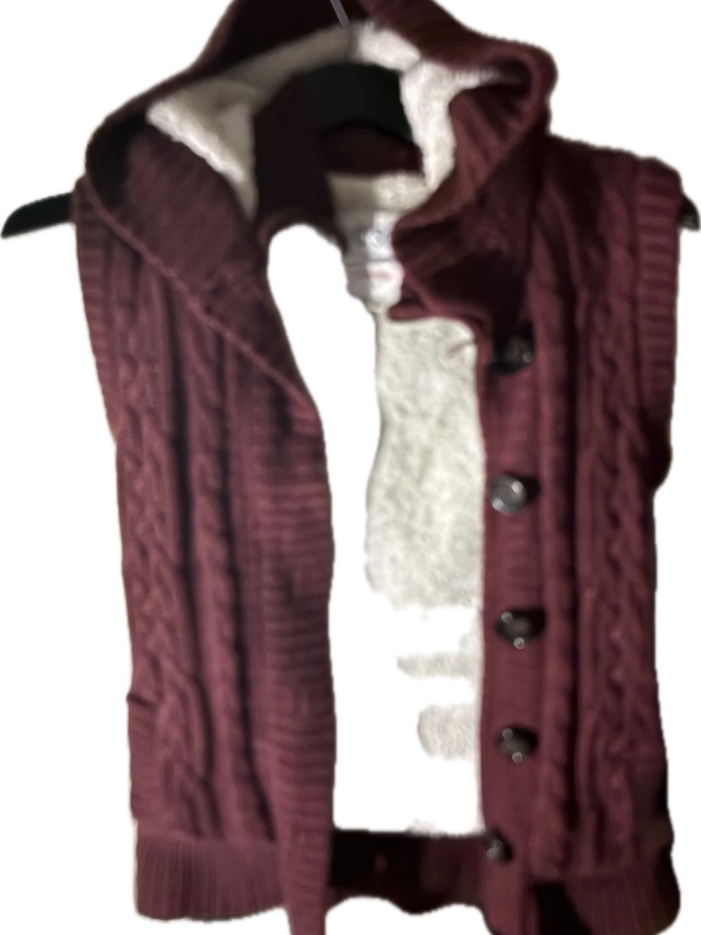 Ci Sono Burgundy Cable Knit Hooded Button Front Vest